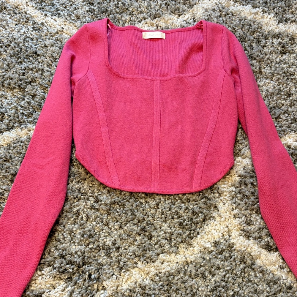 Altar'd State Fuchsia Long Sleeve Crop Top